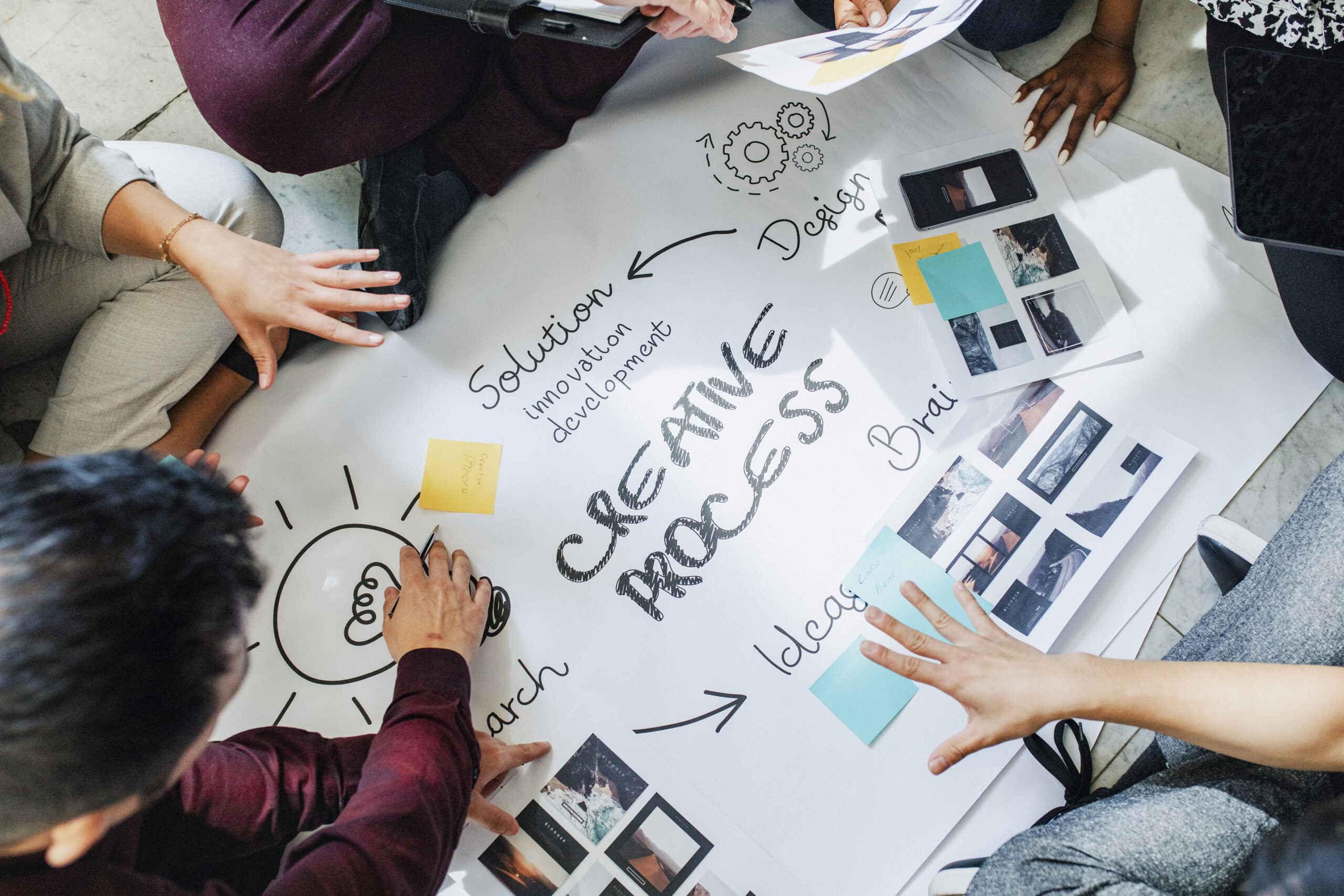 business people brainstorming management process on paper